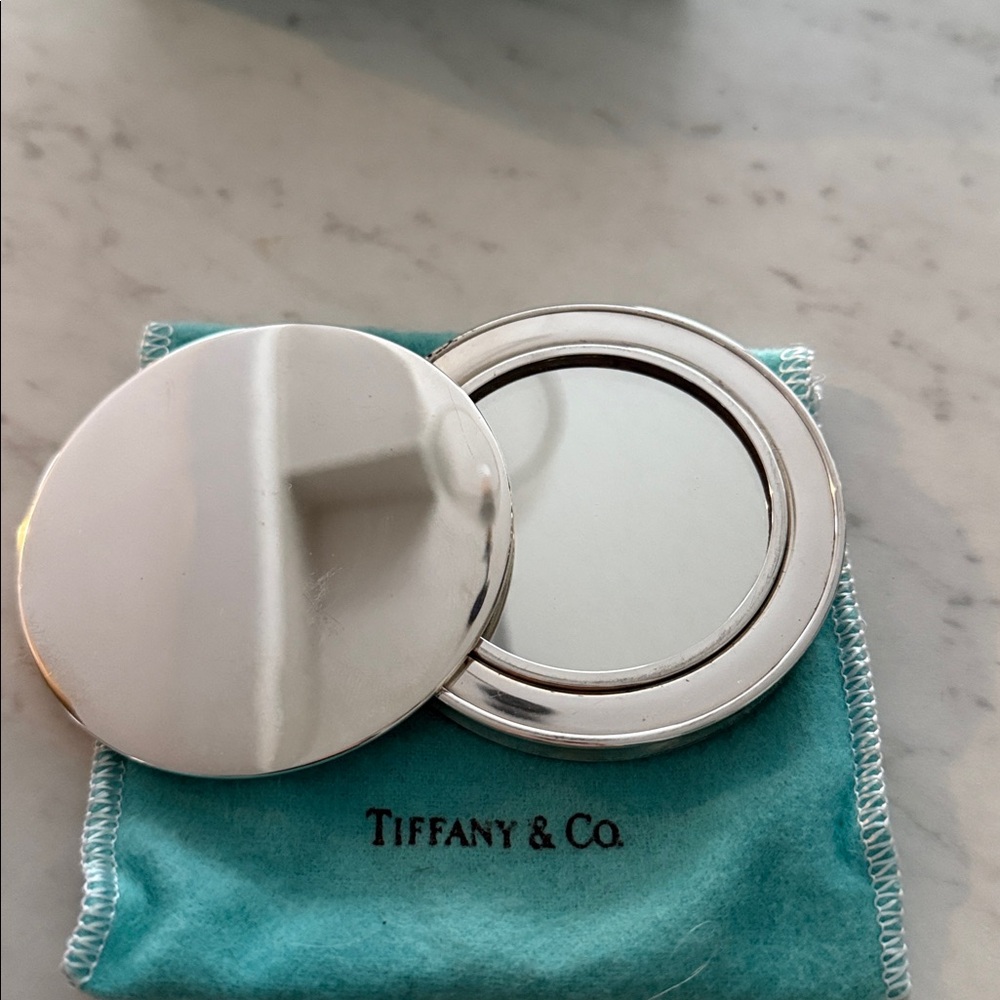 Tiffany & Co. Silver Compact with Blue Pouch